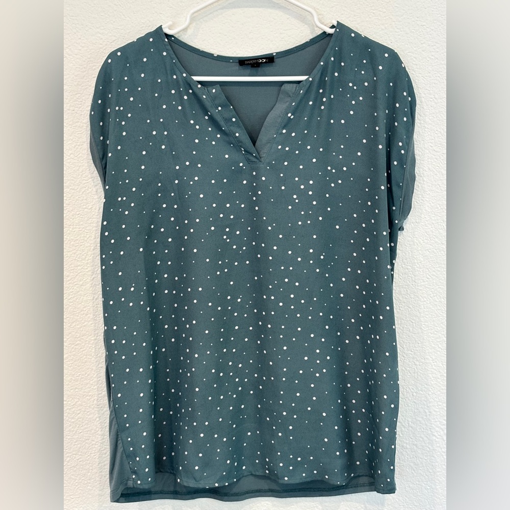 EUC!! PAPERMOON Reece Mixed Material Teal Blouse - Size L - Picture 4 of 9